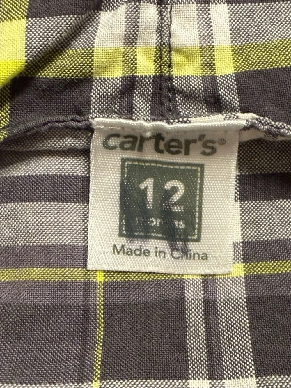 Vintage Carter’s Gray Plaid Dinosaur Appliqué Shortall Romper 12 Months Cotton
